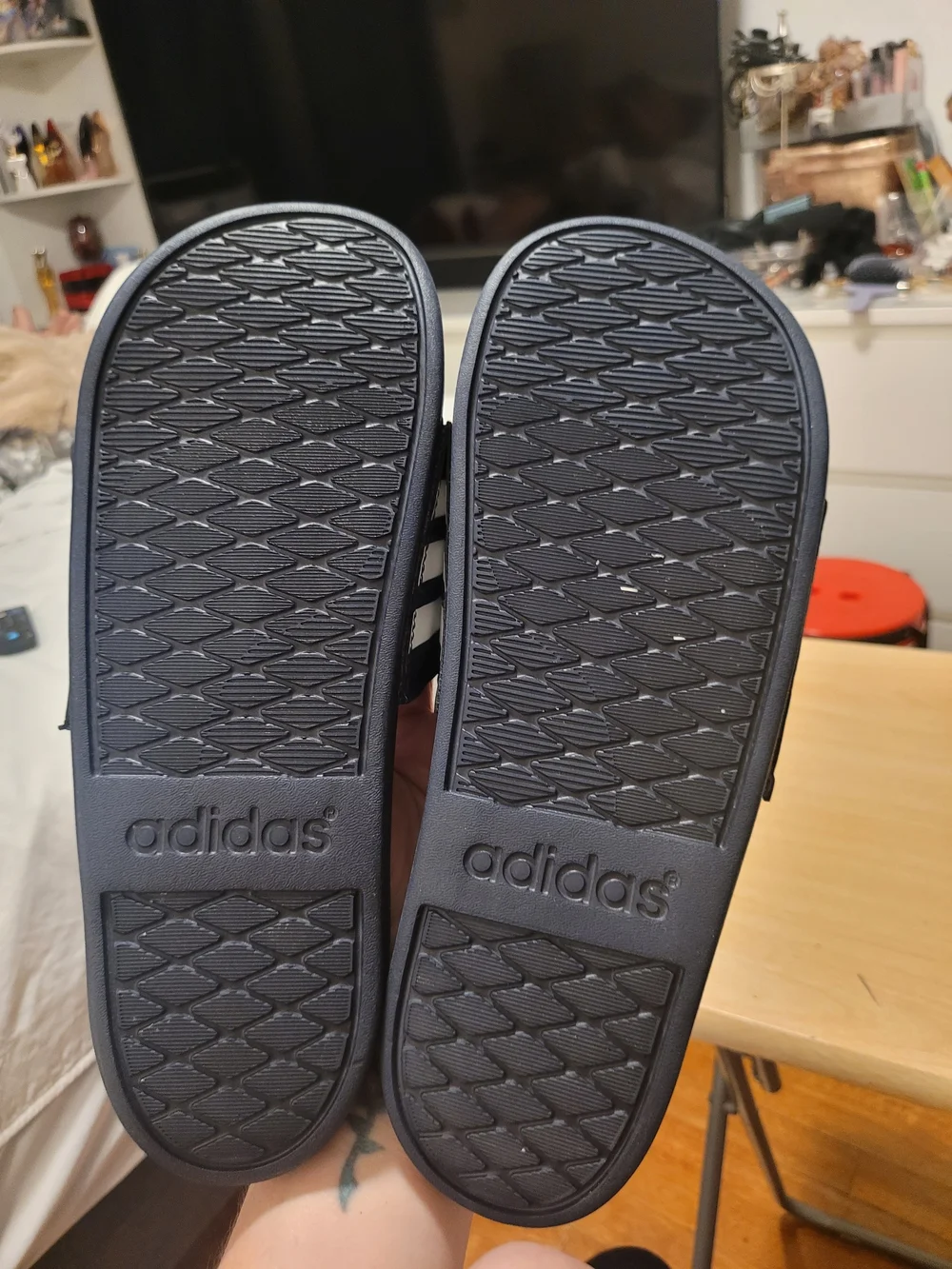 adidas Black Slide Sandal with White Stripes